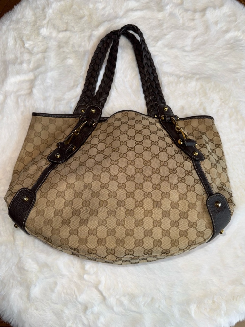 Gucci Tan Monogram Canvas Shoulder Bag with Dark Brown Trim - Picture 3 of 16